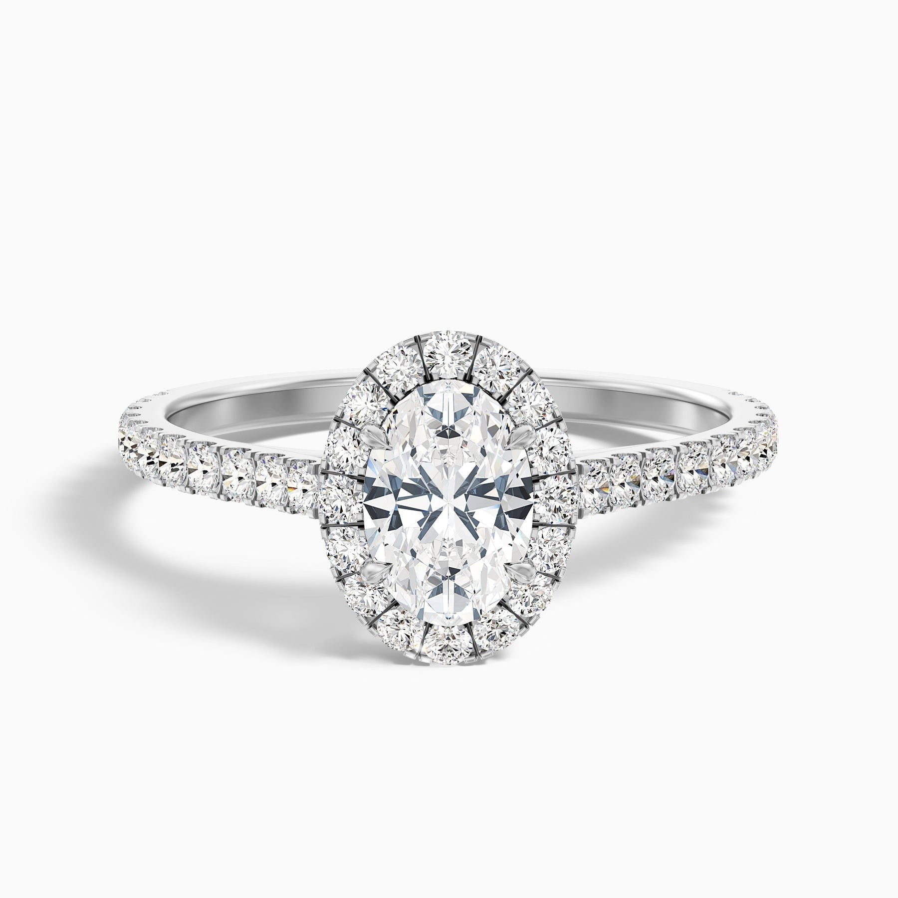 Empress 1 Carat Oval Halo Pave Lab Grown Engagement Ring in 10k White Gold