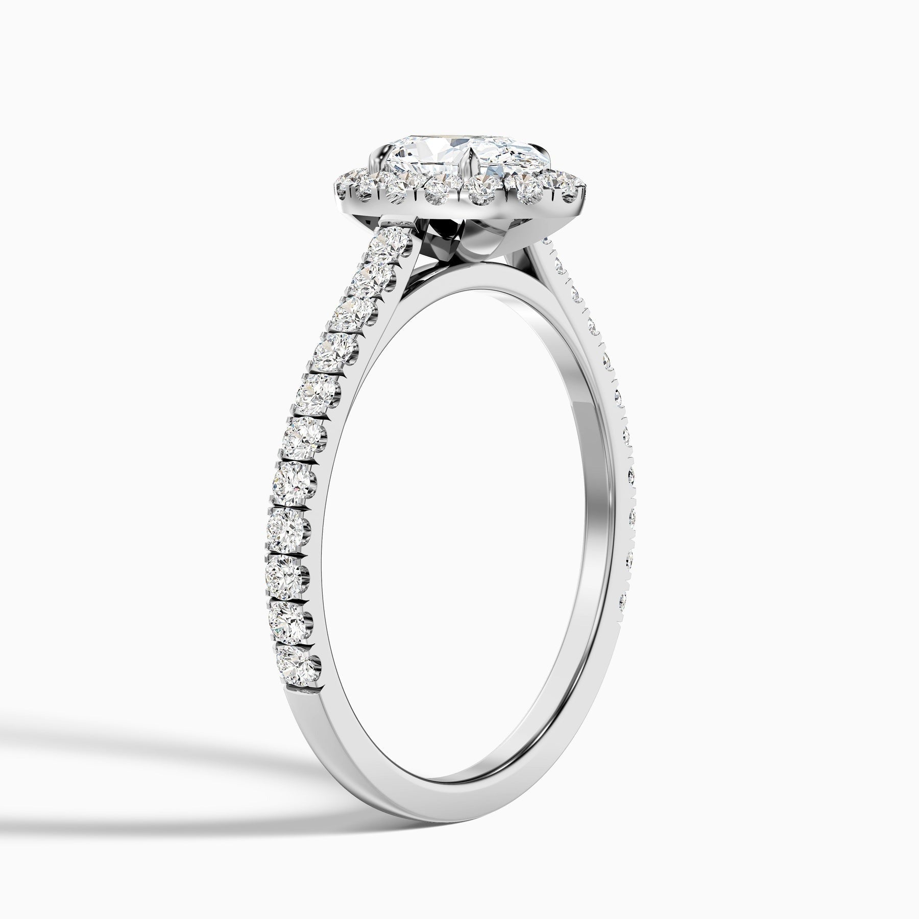 Empress 1 Carat Oval Halo Pave Lab Grown Engagement Ring in 10k White Gold