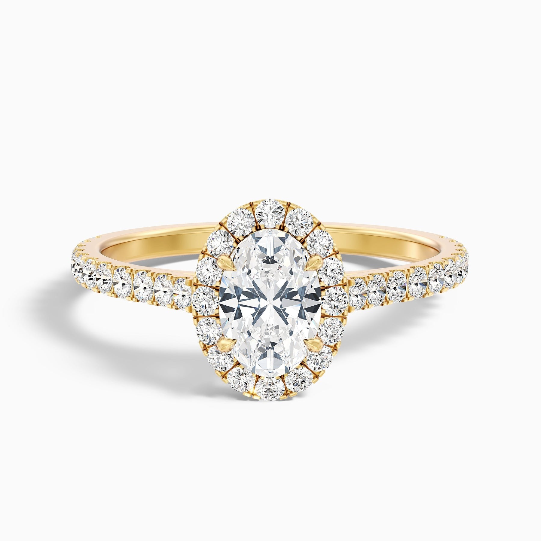 Empress 1 Carat Oval Halo Pave Lab Grown Engagement Ring in 10k Yellow Gold