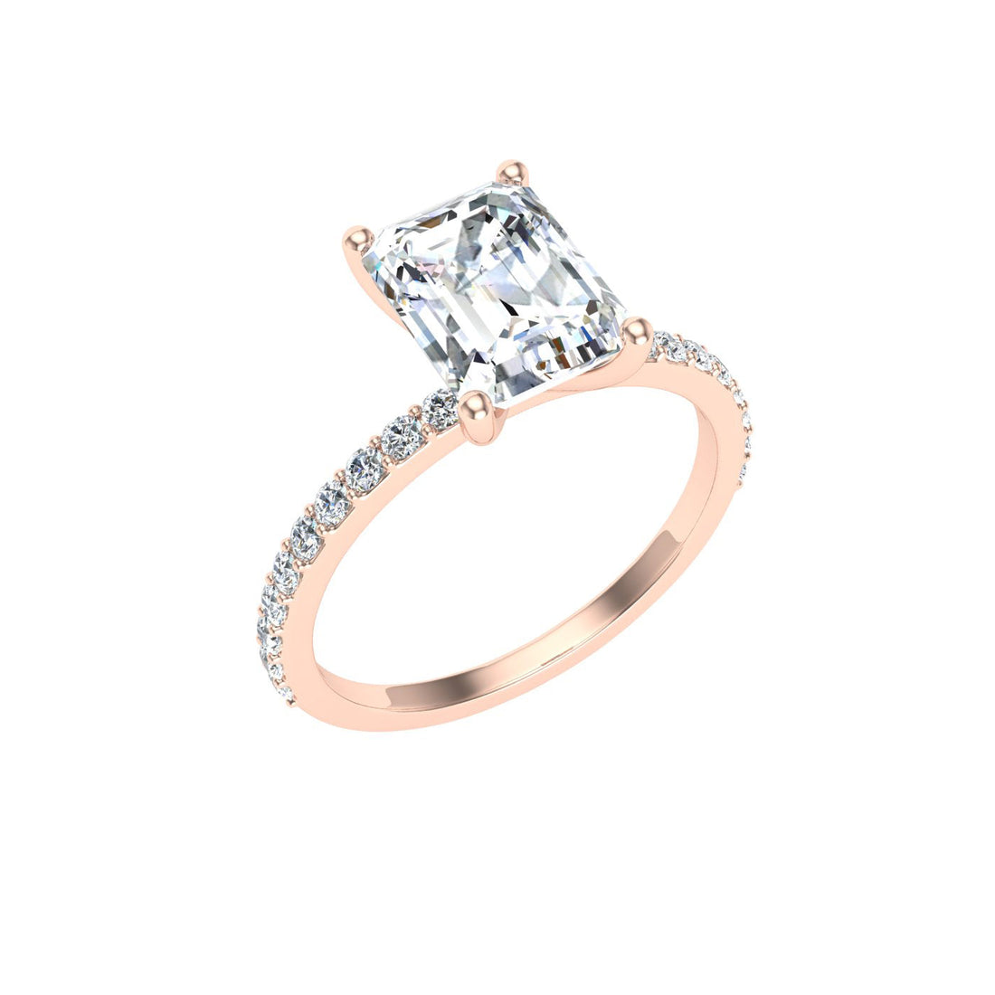 Enchanted Emerald Cut Side Stones Moissanite Engagement Ring Rose Gold