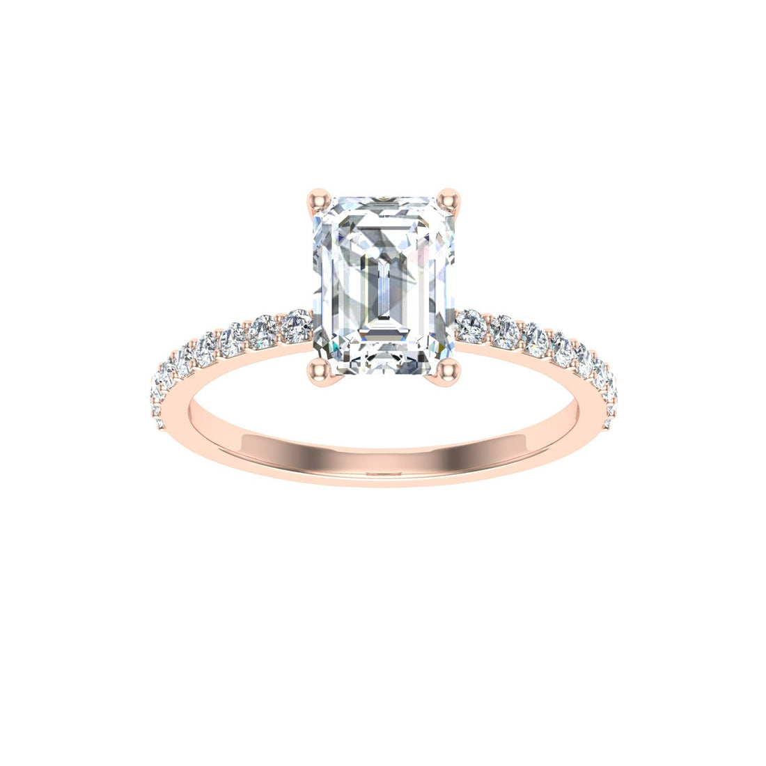 Enchanted Emerald Cut Side Stones Moissanite Engagement Ring Rose Gold