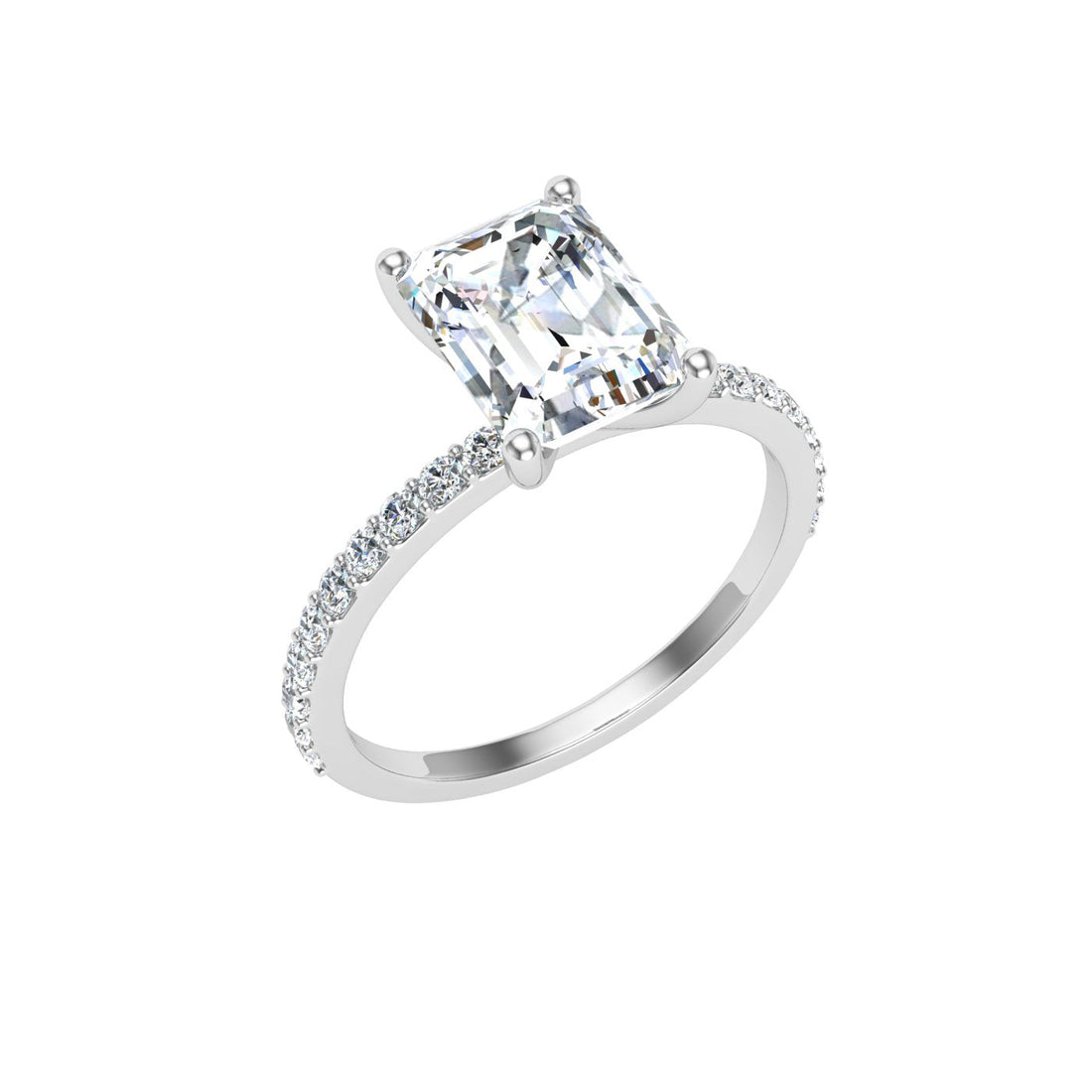 Enchanted Emerald Cut Side Stones Moissanite Engagement Ring White Gold