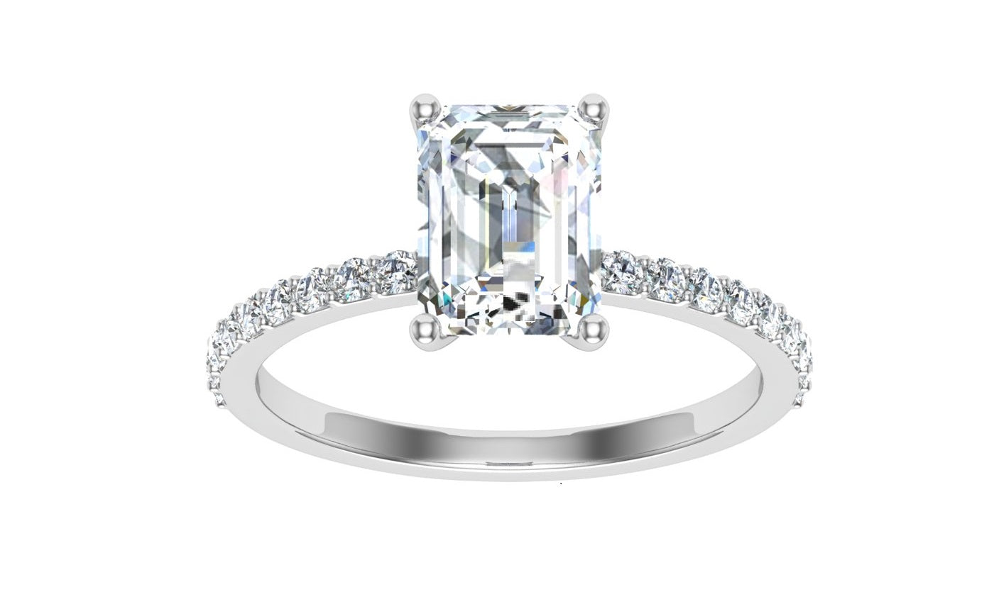 Enchanted Emerald Cut Side Stones Moissanite Engagement Ring White Gold