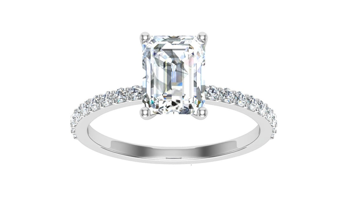 Enchanted Emerald Cut Side Stones Moissanite Engagement Ring White Gold