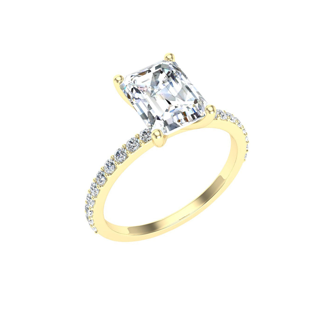 Enchanted Emerald Cut Side Stones Moissanite Engagement Ring Yellow Gold