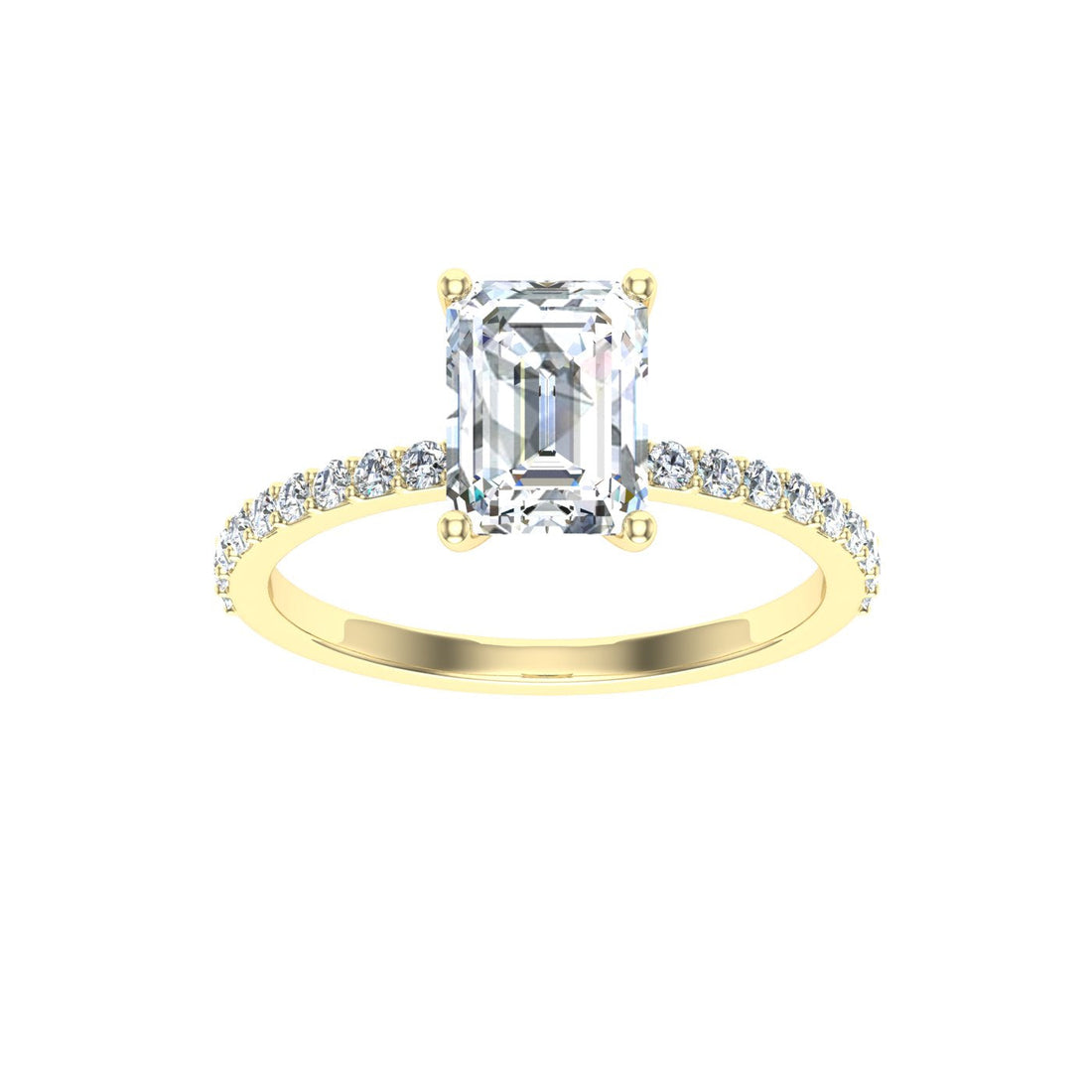 Enchanted Emerald Cut Side Stones Moissanite Engagement Ring Yellow Gold