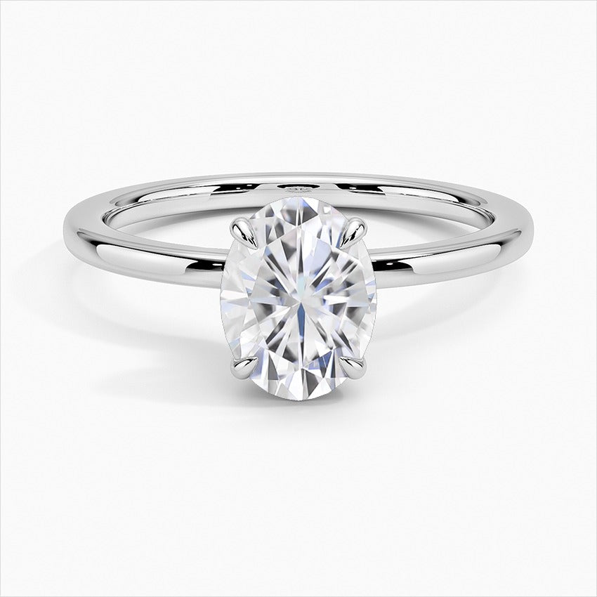 Enchanted Oval Secret Halo Moissanite Engagement Ring White Gold