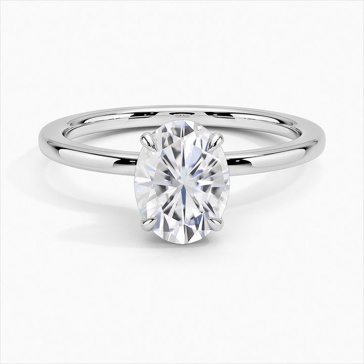 Enchanted Oval Secret Halo Moissanite Engagement Ring White Gold