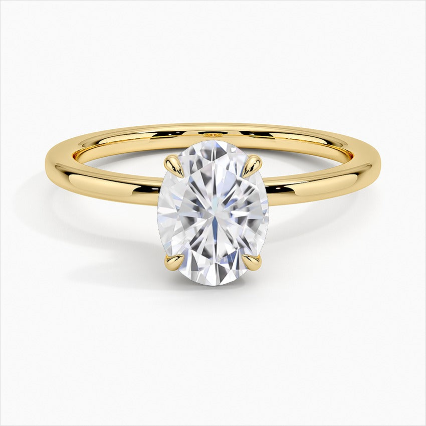 Enchanted Oval Secret Halo Moissanite Engagement Ring Yellow Gold