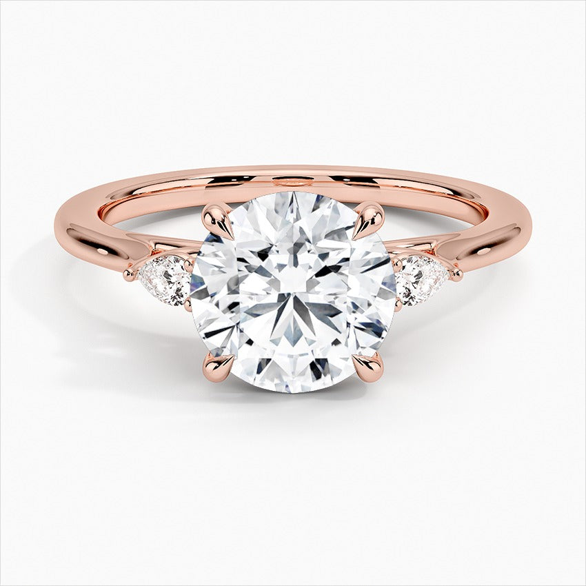 Enchantment Round Three Stone Moissanite Engagement Ring Rose Gold