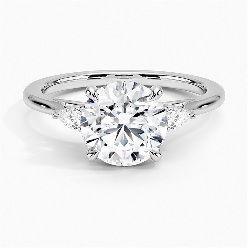 Enchantment Round Three Stone Moissanite Engagement Ring White Gold