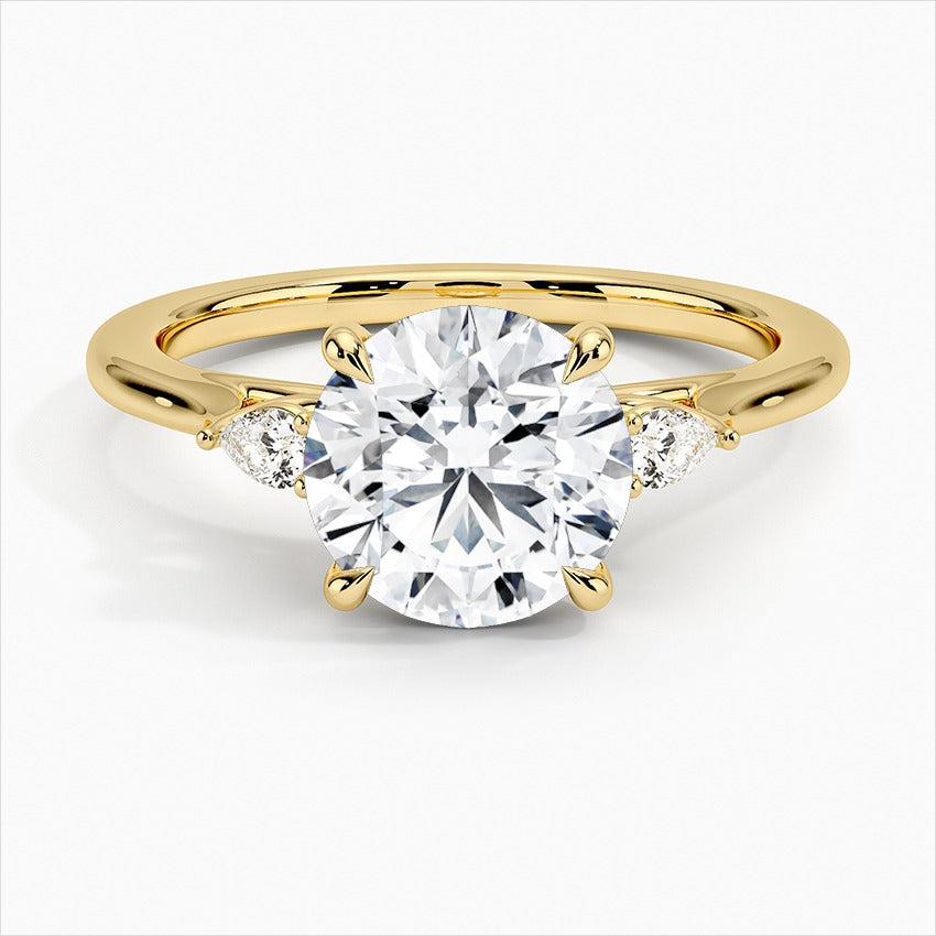 Enchantment Round Three Stone Moissanite Engagement Ring Yellow Gold