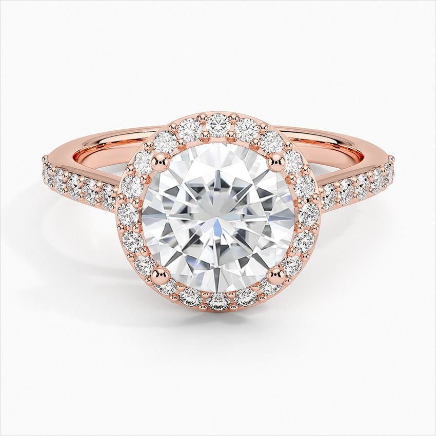 Enclave Round Shape Halo Side Stones Moissanite Engagement Ring Rose Gold