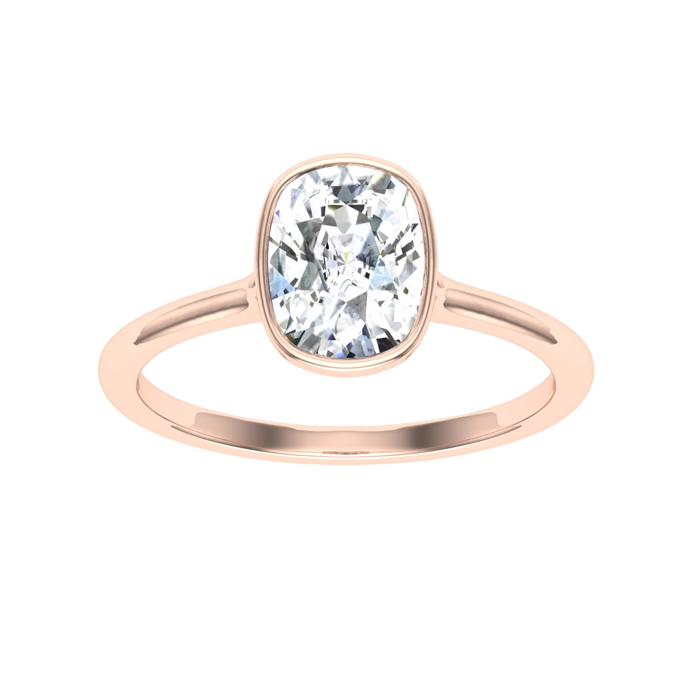Endless Elongated Cushion Cut Bezel Moissanite Engagement Ring Rose Gold