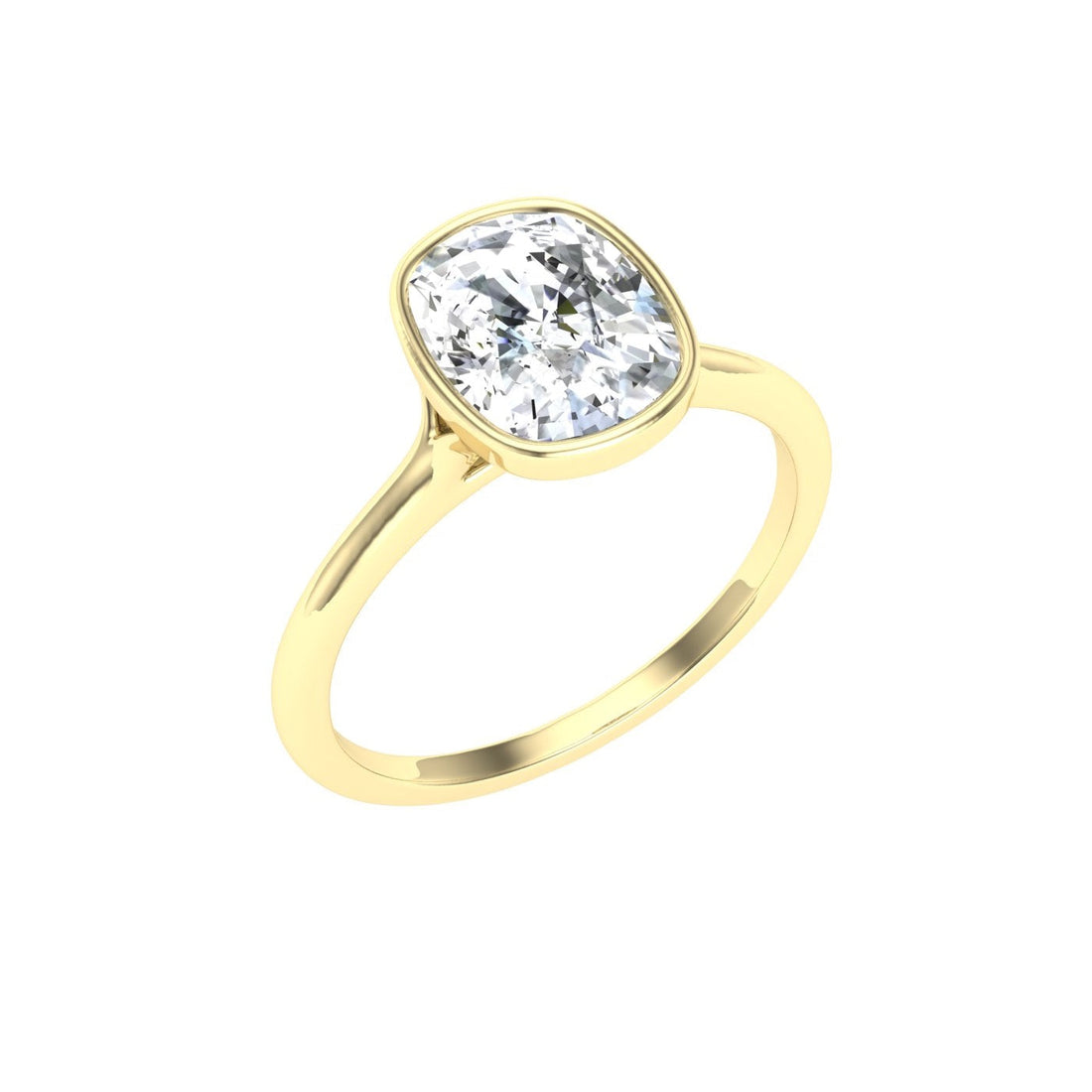 Endless Elongated Cushion Cut Bezel Moissanite Engagement Ring  Yellow Gold