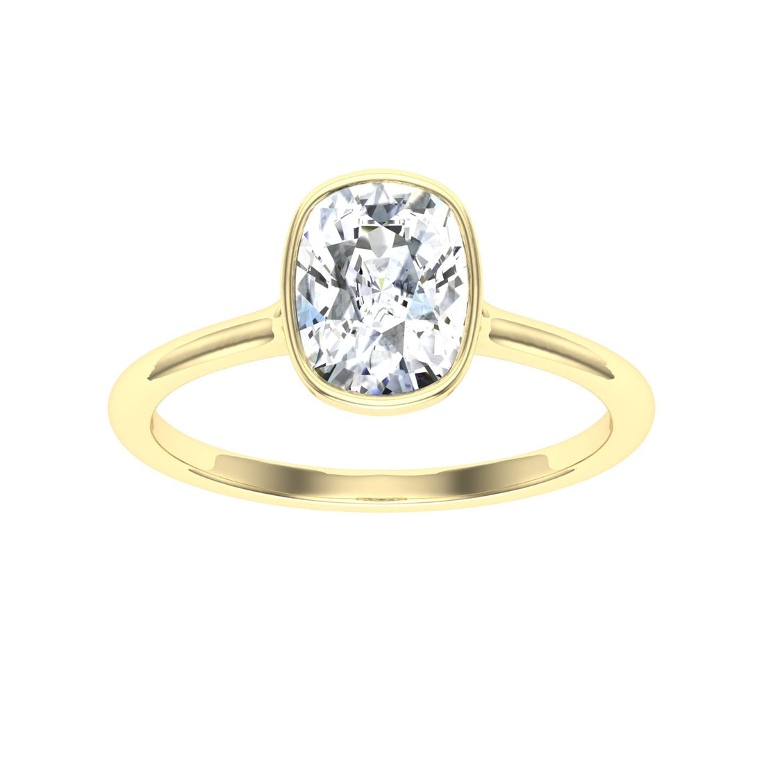 Endless Elongated Cushion Cut Bezel Moissanite Engagement Ring Yellow Gold