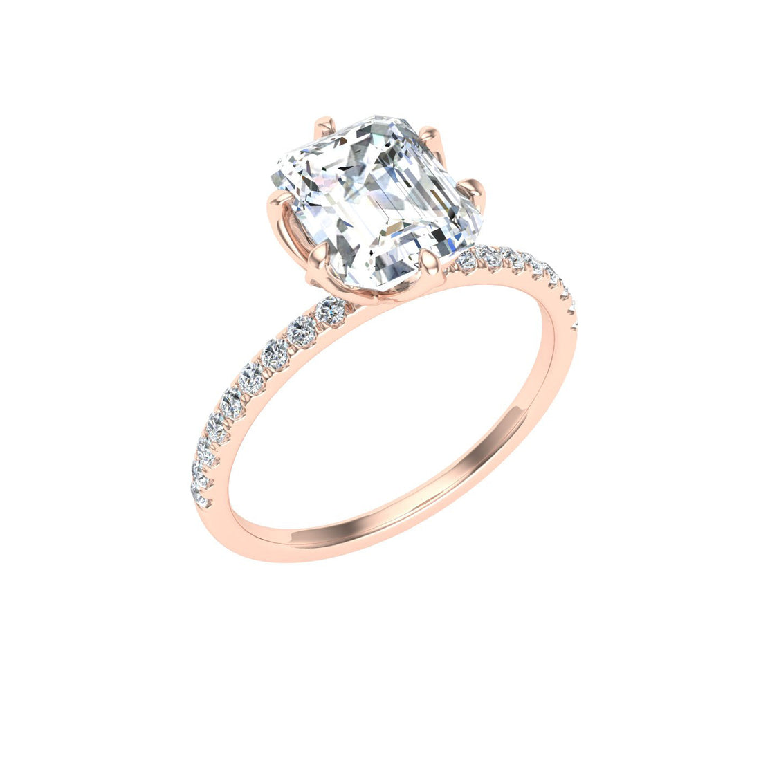 Endless Emerald Cut Hidden Halo Moissanite Engagement Ring Rose Gold