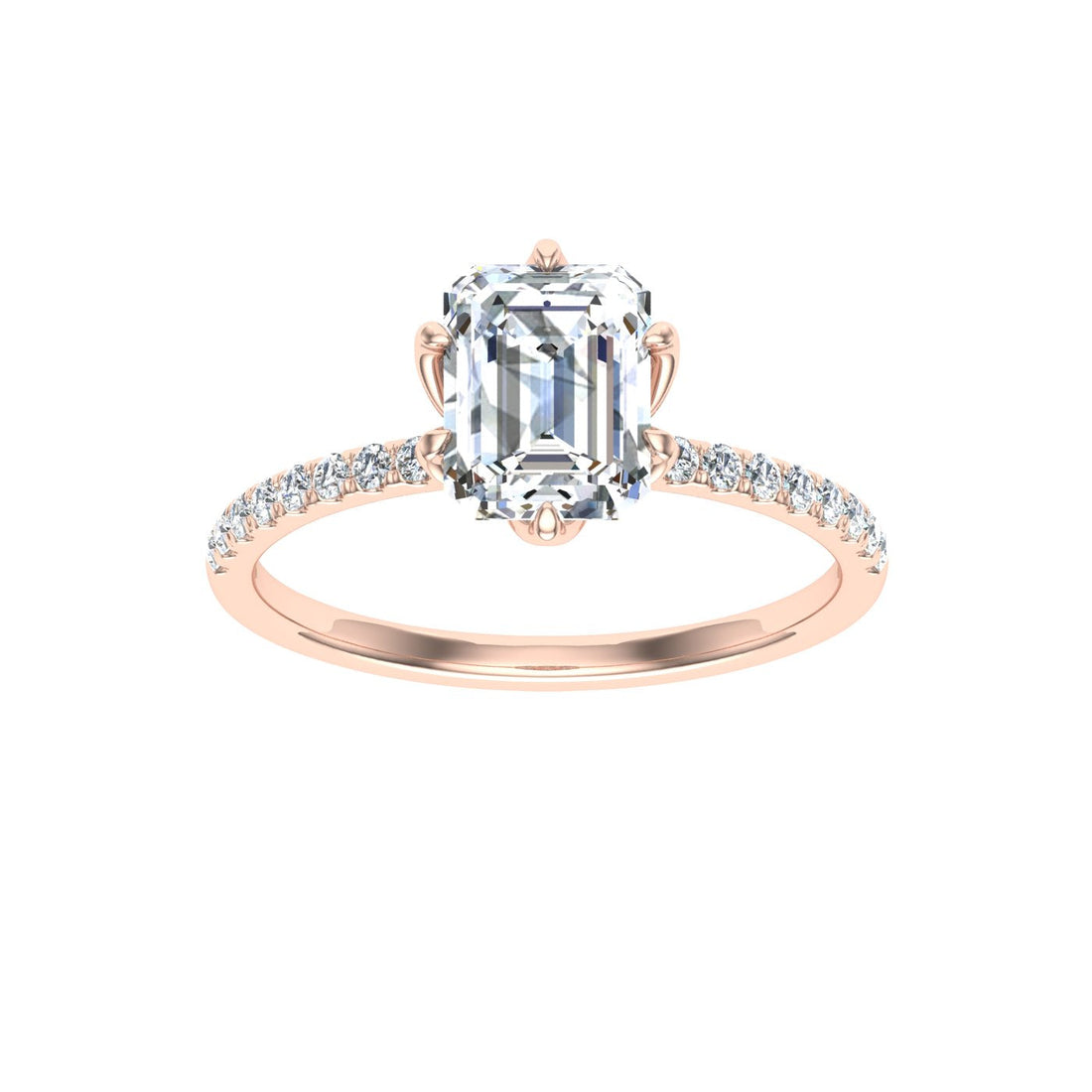 Endless Emerald Cut Hidden Halo Moissanite Engagement Ring Rose Gold