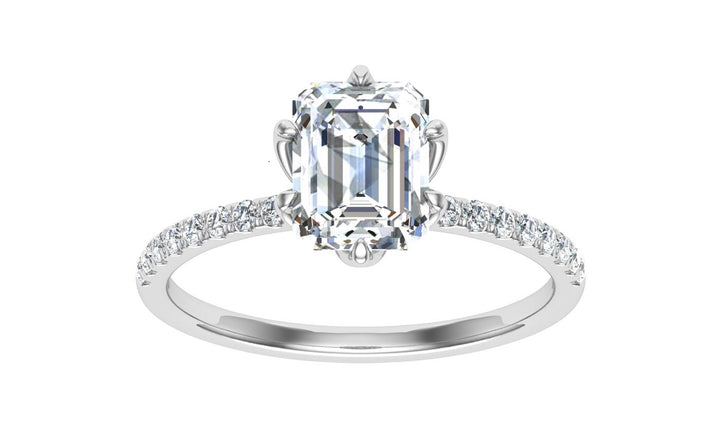 Endless Emerald Cut Hidden Halo Moissanite Engagement Ring White Gold