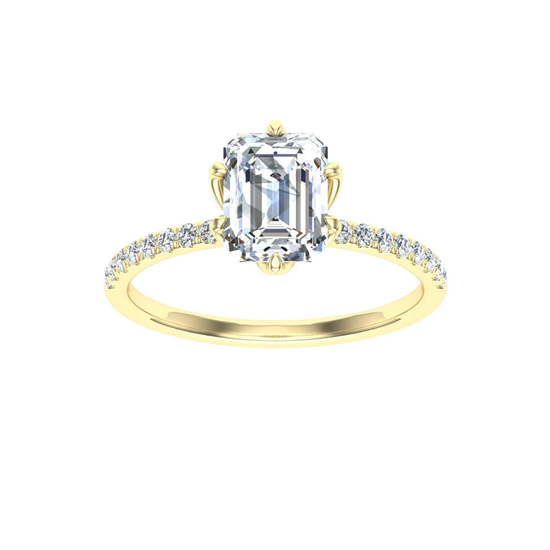 Endless Emerald Cut Hidden Halo Moissanite Engagement Ring Yellow Gold