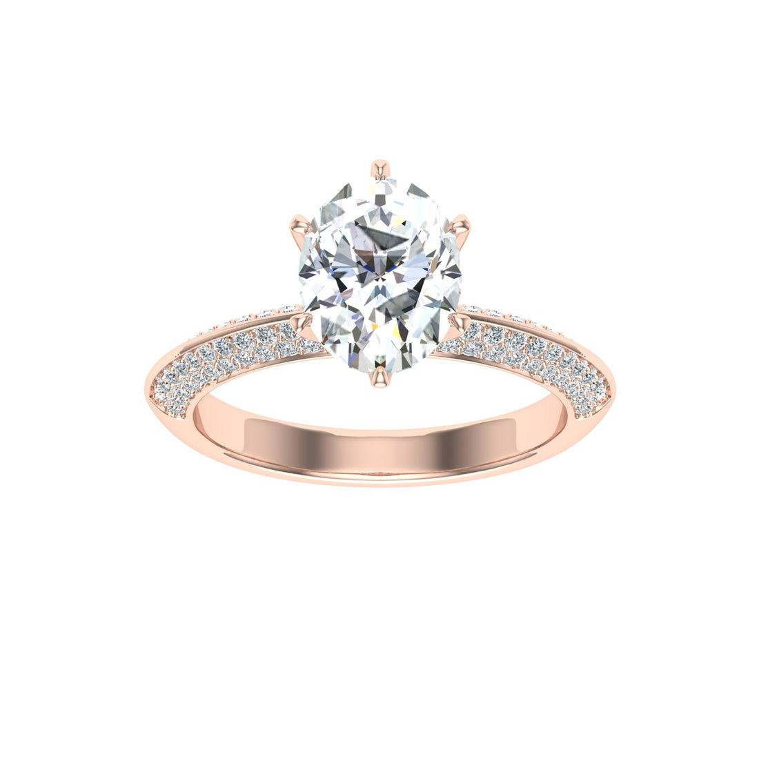 Enduring Oval Cut Knife Edge Band Moissanite Engagement Ring Rose Gold