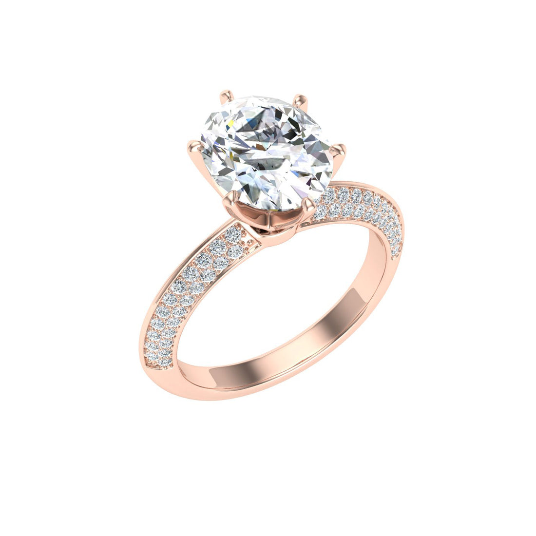 Enduring Oval Cut Knife Edge Band Moissanite Engagement Ring Rose Gold