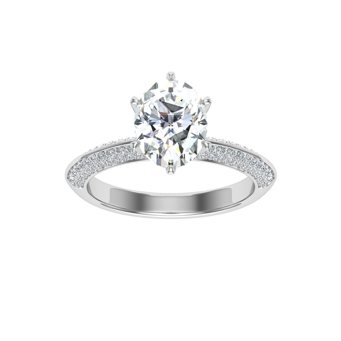 Enduring Oval Cut Knife Edge Band Moissanite Engagement Ring White Gold