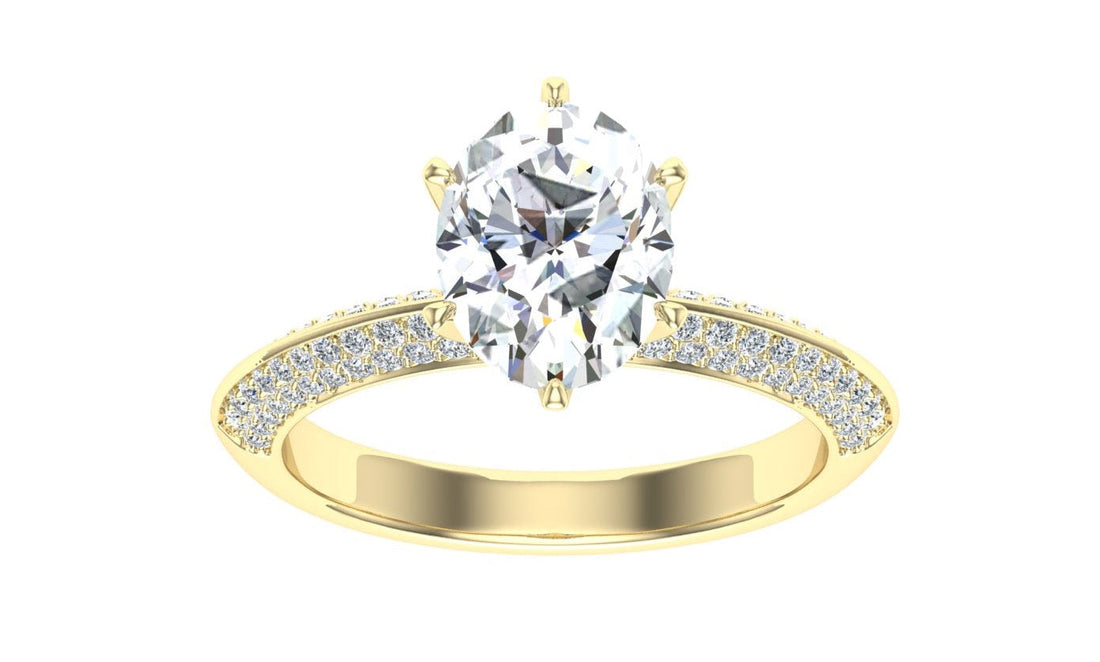 Enduring Oval Cut Knife Edge Band Moissanite Engagement Ring Yellow Gold