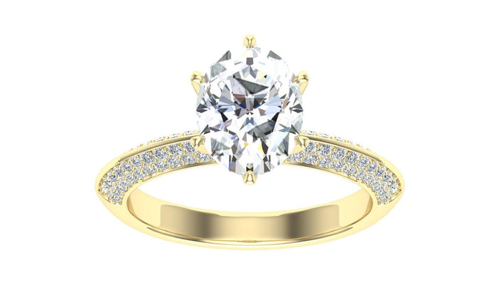 Enduring Knife Edge Band 3 Carat Oval Cut Moissanite Ring in 18K Rose Gold