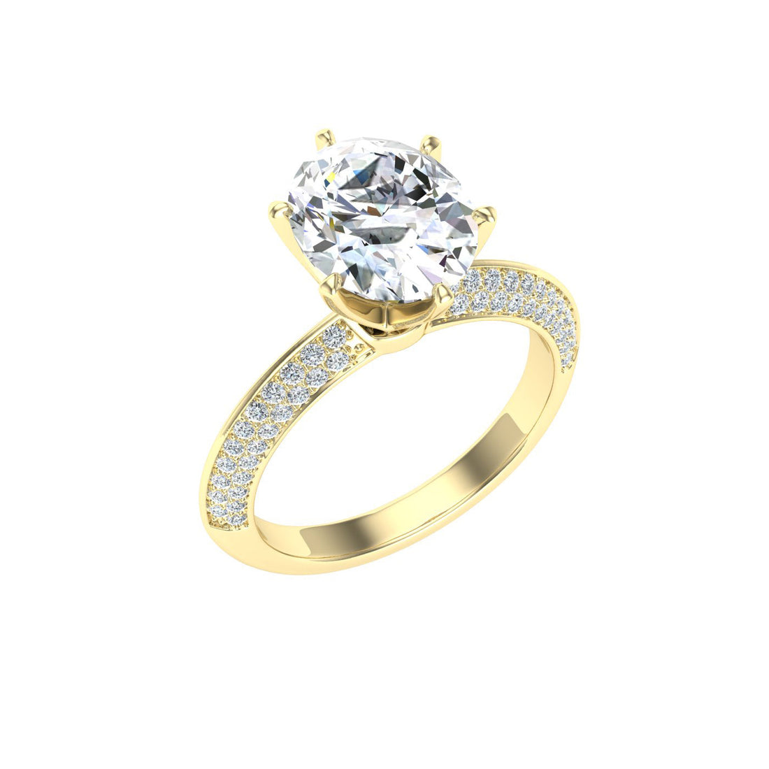 Enduring Oval Cut Knife Edge Band Moissanite Engagement Ring Yellow Gold