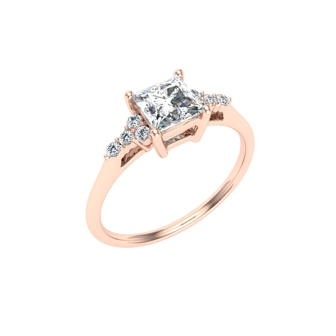 Enduring Princess Cut Side Stones Moissanite Engagement Ring Rose Gold