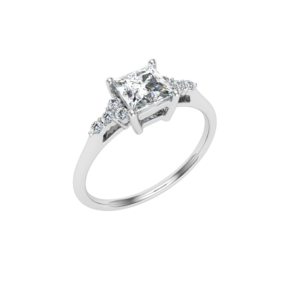 Enduring Princess Cut Side Stones Moissanite Engagement Ring White Gold