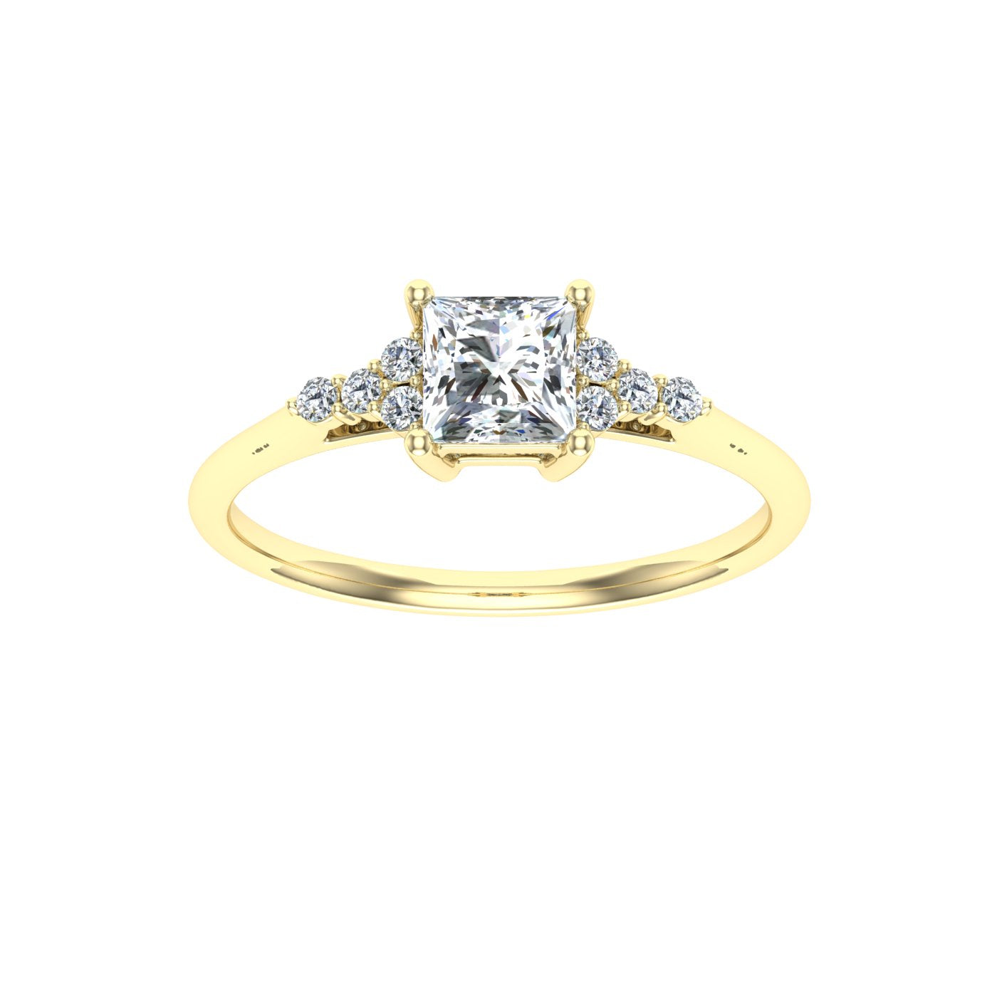 Enduring Princess Cut Side Stones Moissanite Engagement Ring Yellow Gold