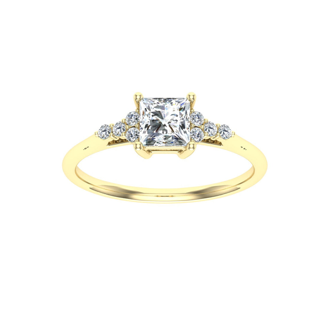 Enduring Princess Cut Side Stones Moissanite Engagement Ring Yellow Gold