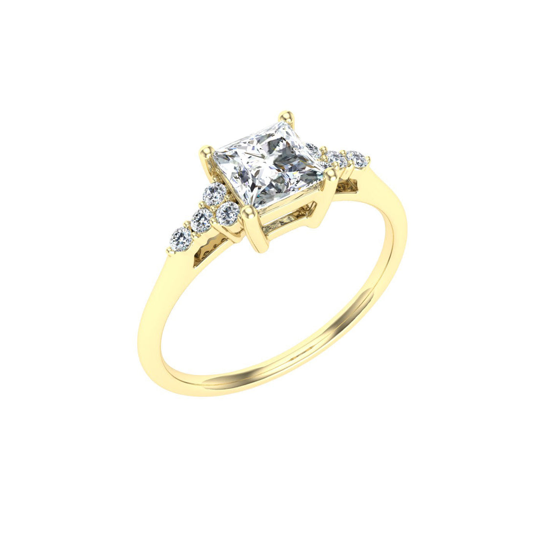 Enduring Princess Cut Side Stones Moissanite Engagement Ring Yellow Gold