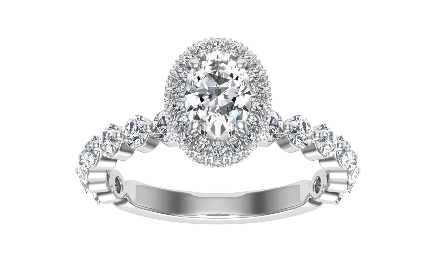 Engraved Oval Cut Double Edge Halo Moissanite Engagement Ring