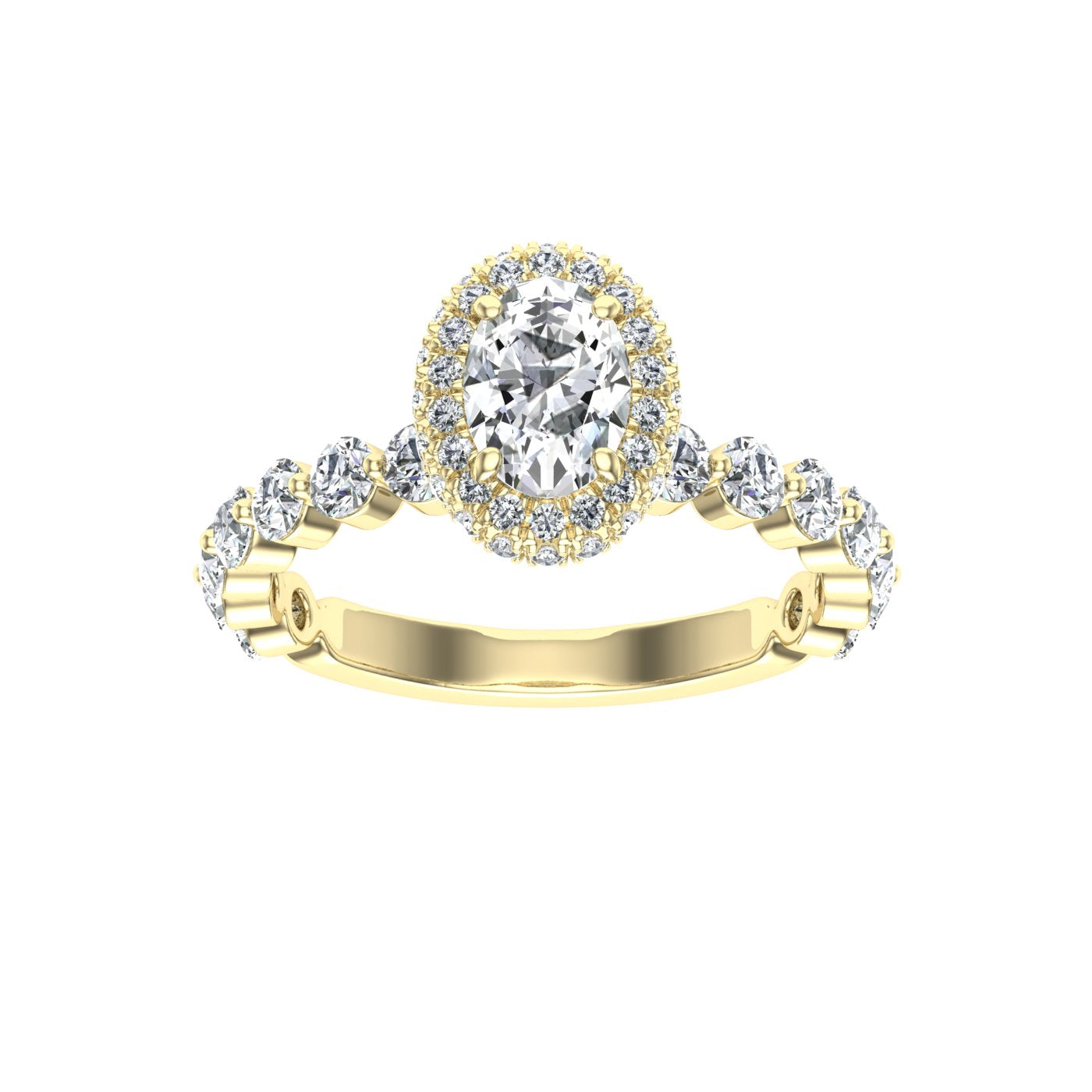 Engraved Oval Cut Double Edge Halo Moissanite Engagement Ring