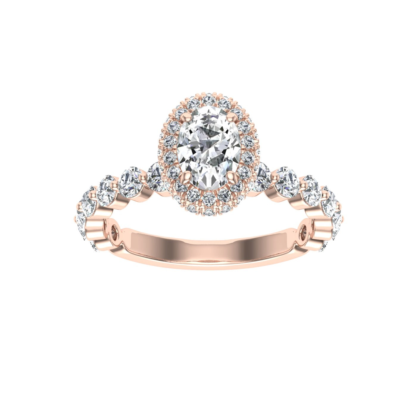 Engraved Oval Cut Double Edge Halo Moissanite Engagement Ring