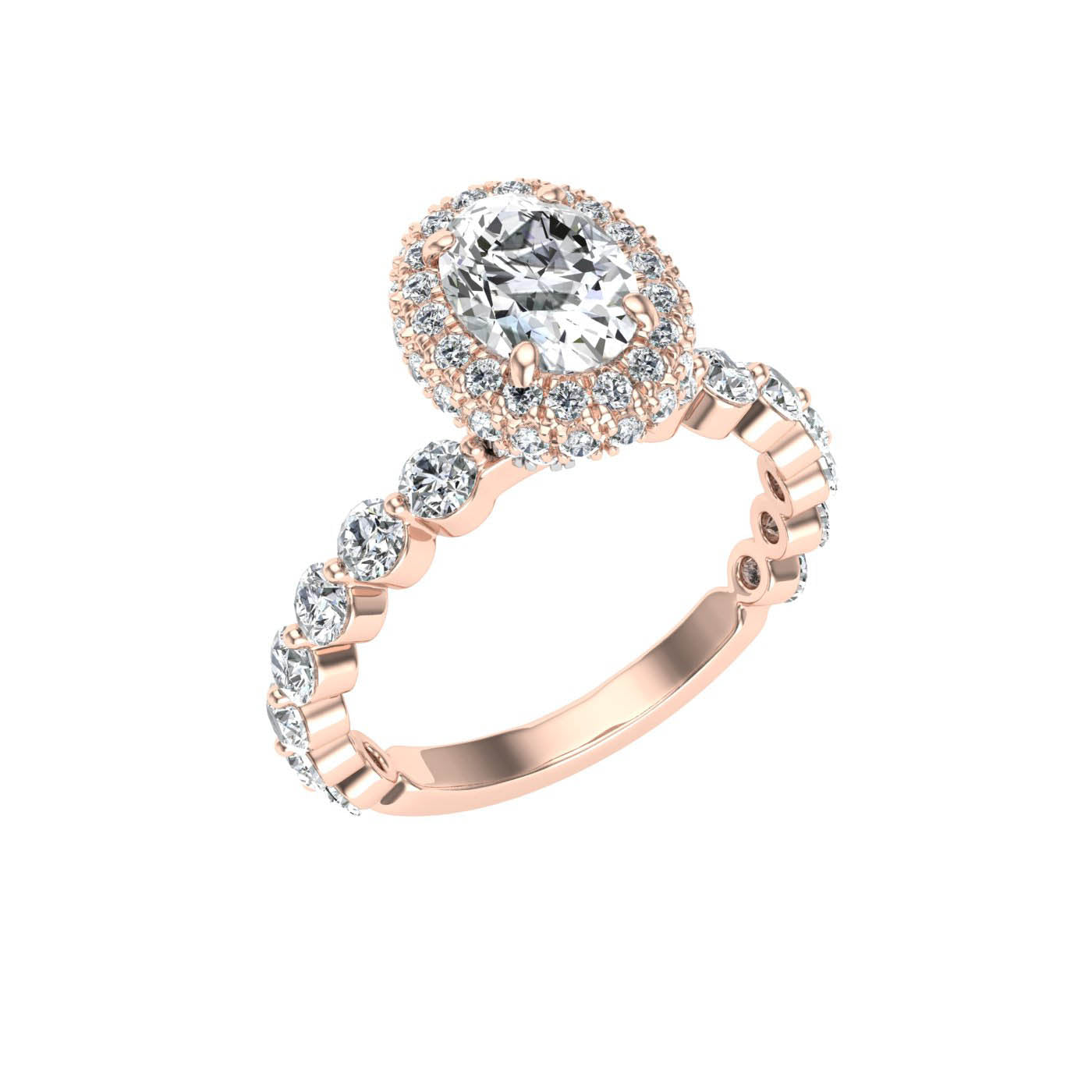 Engraved Oval Cut Double Edge Halo Moissanite Engagement Ring