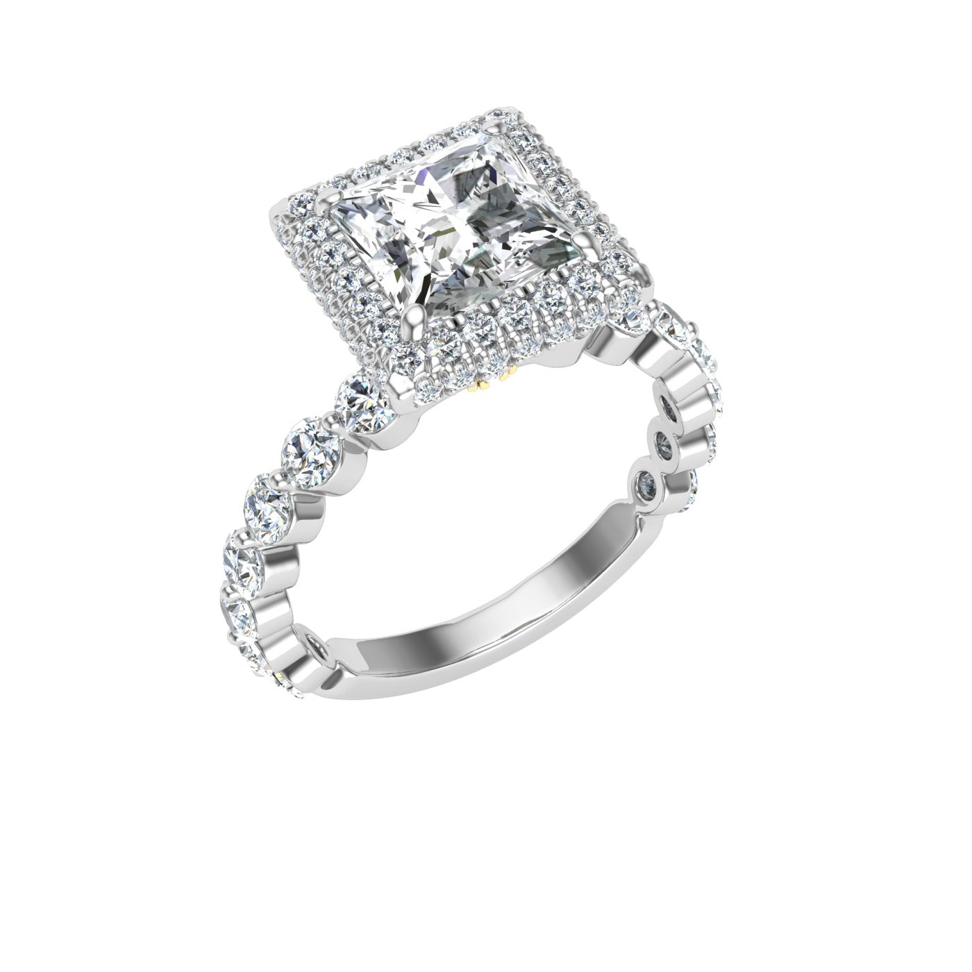 Engraved Princess Double Edge Halo Moissanite Engagement Ring