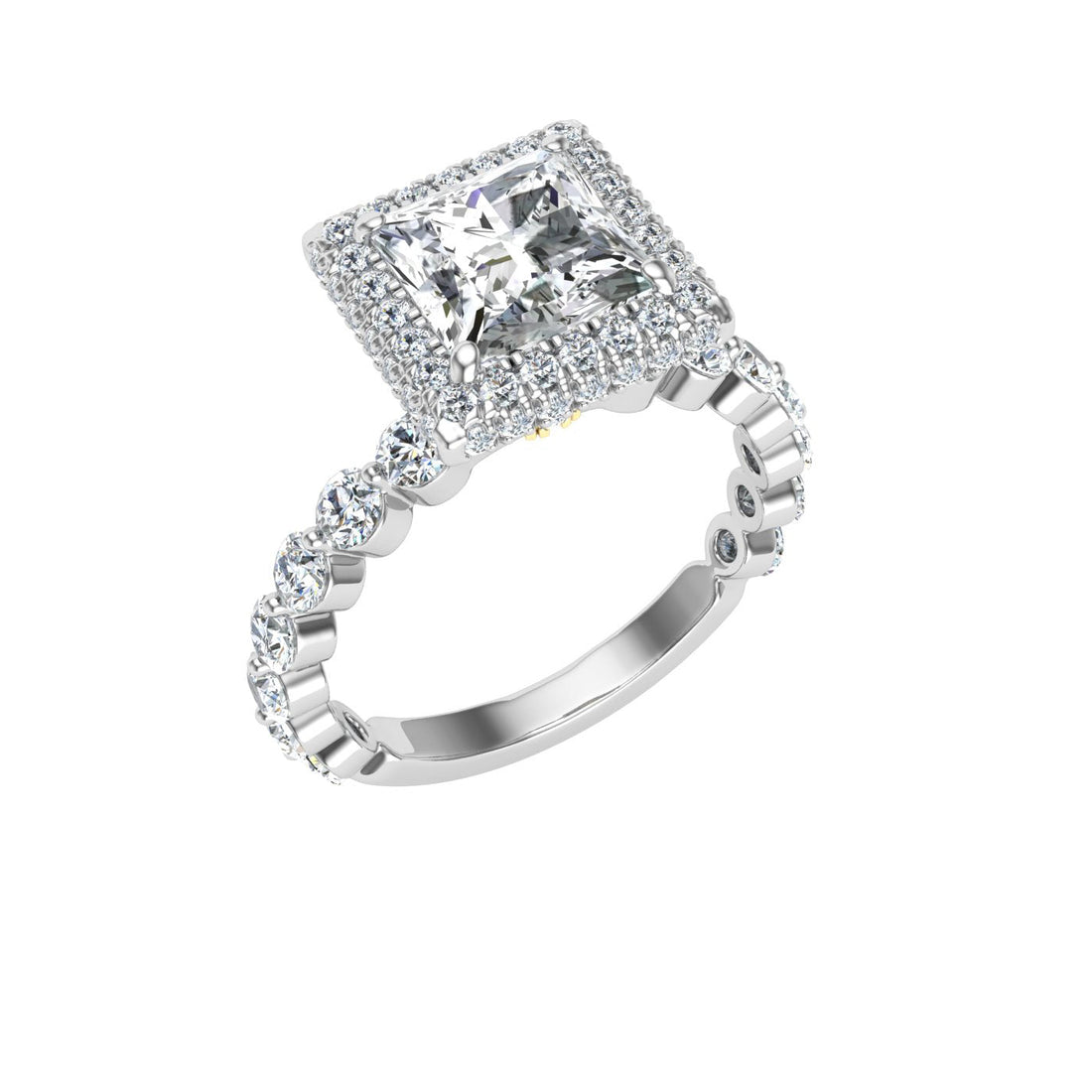Engraved Princess Double Edge Halo Moissanite Engagement Ring