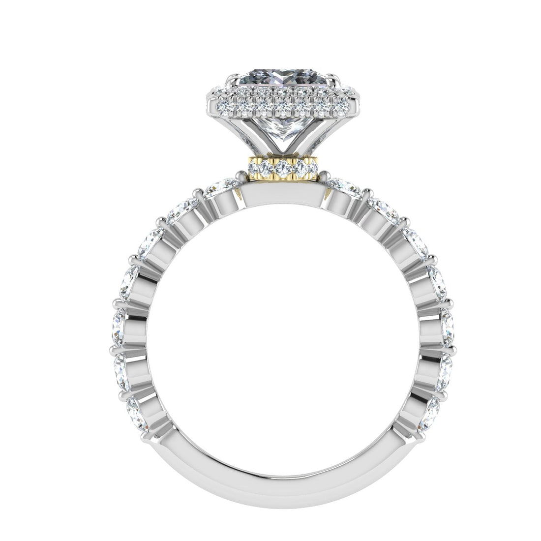 Engraved Princess Double Edge Halo Moissanite Engagement Ring