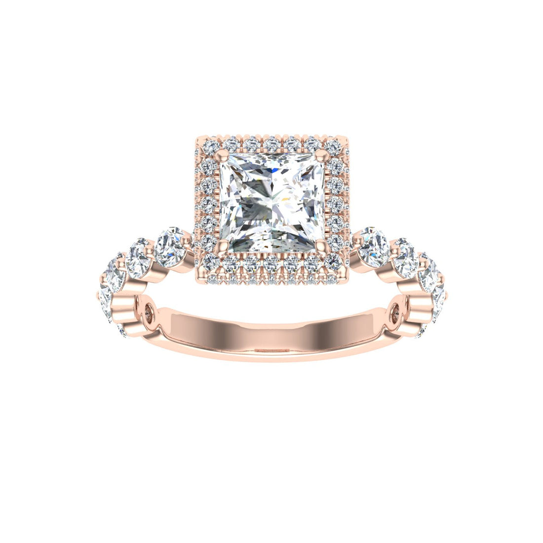 Engraved Princess Double Edge Halo Moissanite Engagement Ring