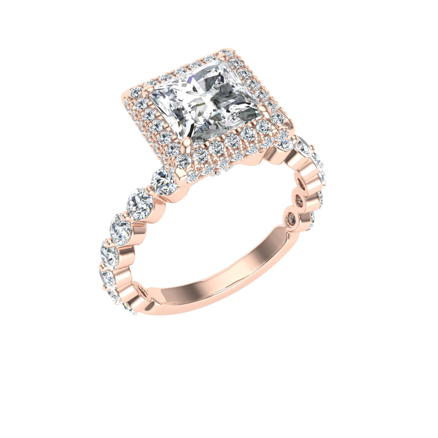 Engraved Princess Double Edge Halo Moissanite Engagement Ring