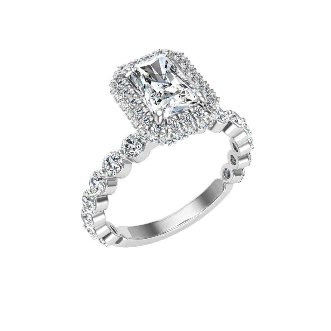 Engraved Radiant Double Edge Halo Moissanite Ring