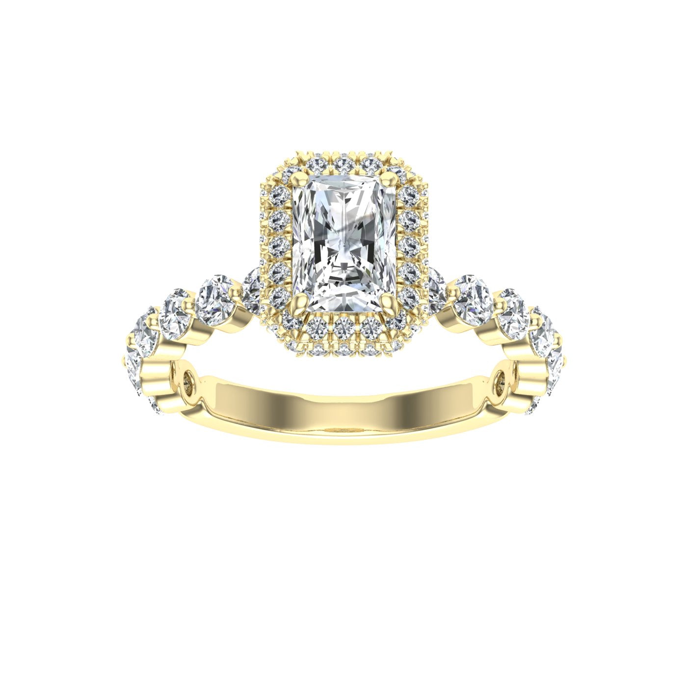 Engraved Radiant Double Edge Halo Moissanite Ring