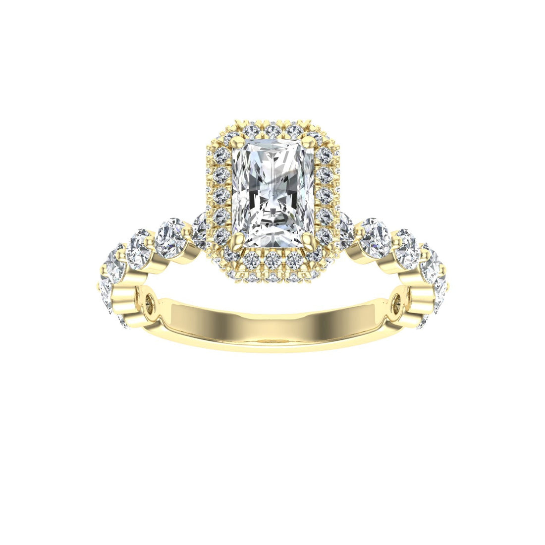 Engraved Radiant Double Edge Halo Moissanite Ring