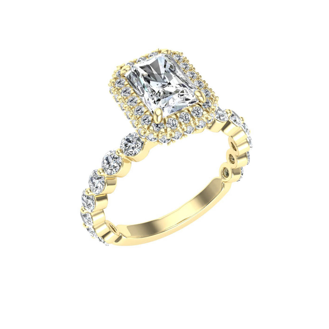 Engraved Radiant Double Edge Halo Moissanite Ring