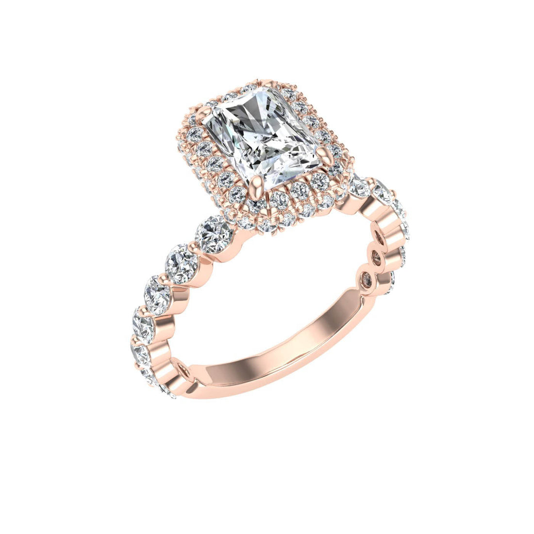 Engraved Radiant Double Edge Halo Moissanite Ring