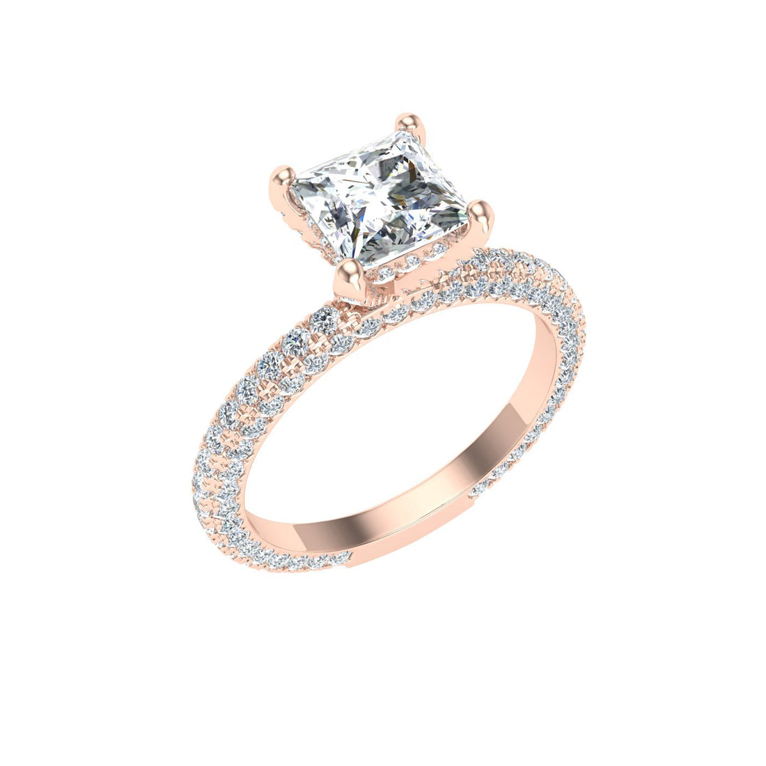 Enigma's Princess Cut Micro Pavé Moissanite Engagement Ring Rose Gold